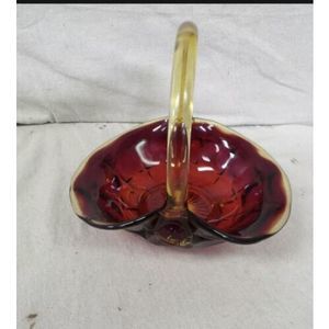 Vintage Tiara Indiana Constellation Red Amberina Large Art Glass Basket JD Rare